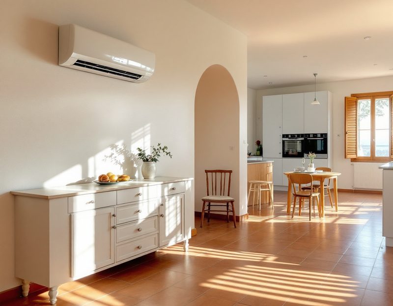 Climatisation murale dans le séjour d'une villa